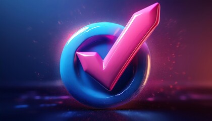 Poster - A vibrant 3D-rendered checkmark symbol against a glowing circular background, representing approval or confirmation.