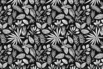 Poster - Toile pattern tapestry. Linocut print. Monochrome botanical pattern background. Created with Generative AI technology.