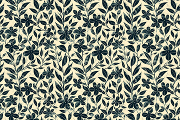 Poster - Toile pattern tapestry. Linocut print. Monochrome botanical pattern background. Created with Generative AI technology.