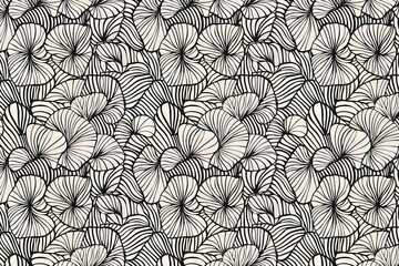 Poster - Toile pattern tapestry. Linocut print. Monochrome botanical pattern background. Created with Generative AI technology.