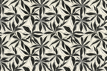 Poster - Toile pattern tapestry. Linocut print. Monochrome botanical pattern background. Created with Generative AI technology.
