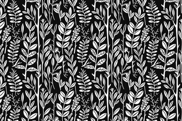 Poster - Toile pattern tapestry. Linocut print. Monochrome botanical pattern background. Created with Generative AI technology.