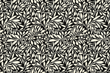 Poster - Toile pattern tapestry. Linocut print. Monochrome botanical pattern background. Created with Generative AI technology.