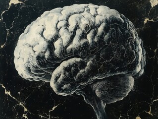 Poster - Exploring the depths of a mysterious brain a dark journey through the mind's landscape conceptual art surreal environment abstract viewpoint