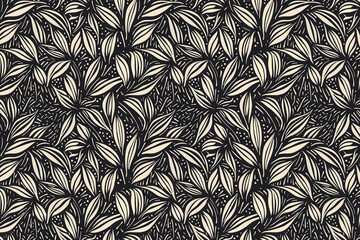 Poster - Toile pattern tapestry. Linocut print. Monochrome botanical pattern background. Created with Generative AI technology.