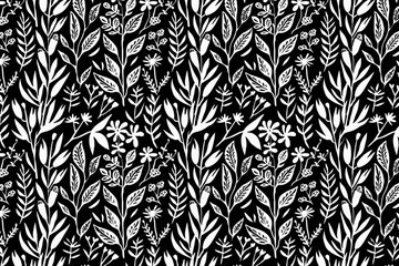 Poster - Toile pattern tapestry. Linocut print. Monochrome botanical pattern background. Created with Generative AI technology.