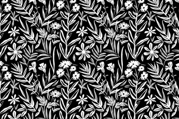 Poster - Toile pattern tapestry. Linocut print. Monochrome botanical pattern background. Created with Generative AI technology.