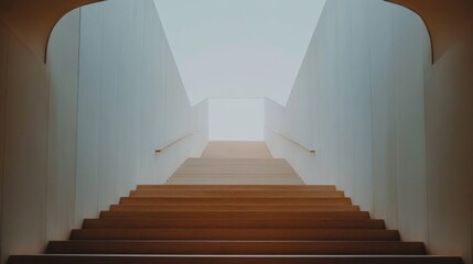 Aufkleber - Elegant Minimalist Staircase Leading to a Bright and Empty Space, Perfect for Interior Design and Architectural Photography, Invoking Cleanlines and Modern Aesthetics