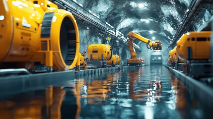 Poster - futuristic underground nuclear waste repository advanced technology facility industrial environment high-tech viewpoint sustainability concept