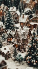 Poster - A small town with houses covered in snow