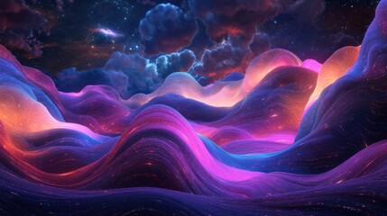 Wall Mural - colorful abstract landscape with serene waves and cosmic background representing artistic interpreta