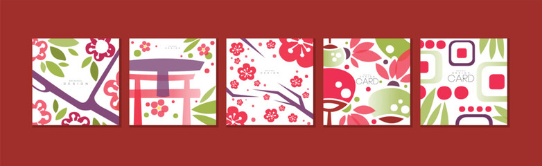 Wall Mural - Original Card Design with Japanese or Chinese Ornament Vector Set