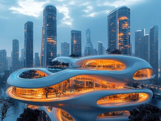 Poster - Revolutionary technology integration futuristic cityscape digital art urban environment aerial view advanced living concept