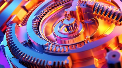 Poster - Futuristic Abstract Metallic Gears with Vibrant Colors and Shiny Surfaces in High-tech Industrial Style for Background or Design Inspiration
