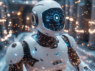 Poster - Robotic assistant enhances human productivity futuristic workspace digital art tech environment user-centric design concept