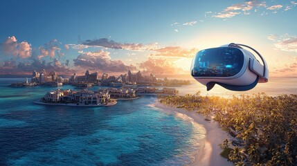 Poster - Exploring a futuristic vision of a virtual reality world immersive experiences coastal paradise digital landscape tech innovation