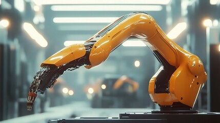 Poster - Advanced Robotic Arm in a Modern Industrial Setting with Futuristic Design and High Precision Mechanics