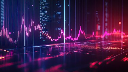 Poster - Abstract Digital Data Visualization with Vibrant Colorful Graphs Representing Financial Market Trends and Insights in a Futuristic Technology Environment