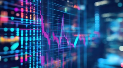 Poster - Abstract Data Visualization with Colorful Lines and Patterns Displaying Financial Graphs in a Modern Digital Environment for Stock Market Analysis and Trading Insights