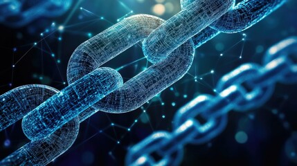 Poster - High-Tech Digital Concept: Close-Up of Futuristic Chain Links Representing Blockchain Technology and Connectivity in a Technologically Advanced Network Environment