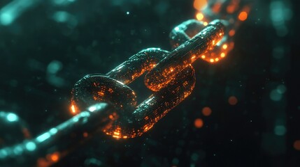 Poster - Futuristic Digital Chain Links Illuminated in Energy with Glowing Effects, Representing Blockchain Technology and Data Security Concepts in a Dark Background