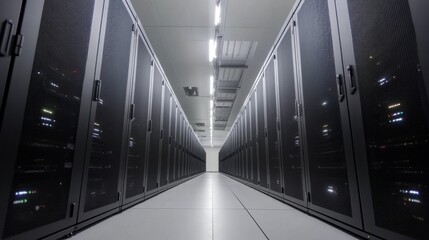 Poster - A large room with many black computer servers