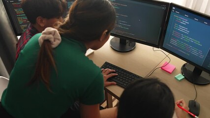 Fototapete - slow motion back end software developer engineer for computer programming working together on debugg