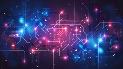Poster - A futuristic technology-themed circuit design featuring symmetrical patterns of glowing data connections, accented with dynamic color gradients