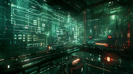 Poster - A high-tech digital interface concept showcasing interconnected circuit patterns with a vibrant electric glow, set against a dark futuristic backdrop