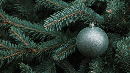 Poster - A Christmas tree with a silver ornament hanging from it