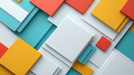 Poster - Abstract Geometric Composition of Overlapping Colorful Squares and Rectangles