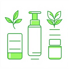 Wall Mural - 2409_049.A simple vector icon illustration depicting the group of natural skincare essentials at center for a website isolated white background. The illustration includes stylized representations of