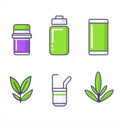Wall Mural - 2409_085.A simple vector icon illustration depicting the group of natural skincare essentials at center for a website isolated white background. The illustration includes stylized representations of