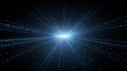 Wall Mural - abstract blue starburst light rays and particles radiating from a bright center on a dark background