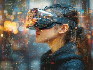 Poster - Virtual reality experience digital landscape surreal art futuristic environment close-up perspective blurring reality and illusion
