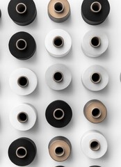 Poster - Collection of yarns, some black and some white, are arranged in a pattern. The white yarn is in the middle of the row