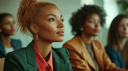 Poster - A group of women are sitting in a room, all wearing business attire