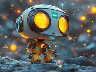 Poster - Robot exploration adventure distant planet digital art alien landscape close-up view future potential