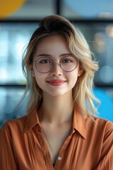 Wall Mural - A Senior Data Analyst from Bank is smiling at the camera at office background.