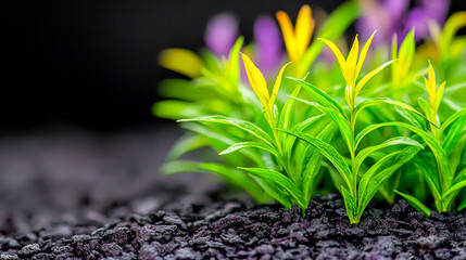 Wall Mural - Vibrant Green Leaves on Dark Background