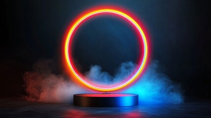 Poster - A glowing red circle is surrounded by a blue fog. The circle is lit up and he is a glowing object