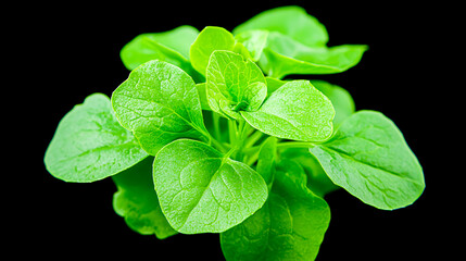 Sticker - Fresh Green Leafy Plant on Black Background