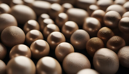 Wall Mural - close-up of a beaded surface with intricate textures in natural earth tones under soft lighting
