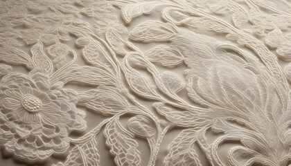 Wall Mural - close-up of fine lace fabric, intricate realistic patterns, soft lighting, delicate textures, high r