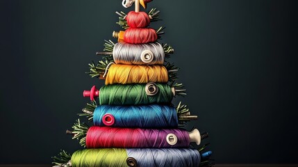 Poster - Colorful Christmas tree made out of yarn. The tree is made up of many different colored yarns, and it looks like it is made out of many different types of yarn