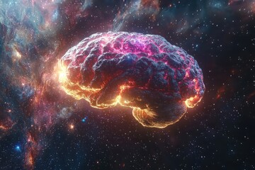Poster - Exploring the depths of consciousness a surreal brain in cosmic space digital art abstract universe conceptual representation