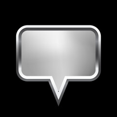 Poster - Silver speech bubble frame with shadow on black background. Platinum rectangle square blank space for picture, painting, text, message. 3d tube template vector illustration. Simple object mockup.