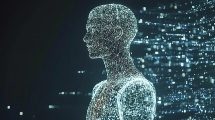 Poster - Digital Human Form: A Networked, Crystalline Humanoid Figure in Profile