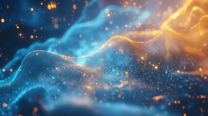 Wall Mural - Abstract Blue and Gold Particle Wave Background Texture Design