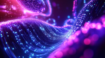 Wall Mural - Abstract Purple Blue Neon Light Fiber Optic Wave Background